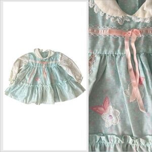 Vintage Cradle Togs Floral Lace Collared Formal Baby Girl Dress